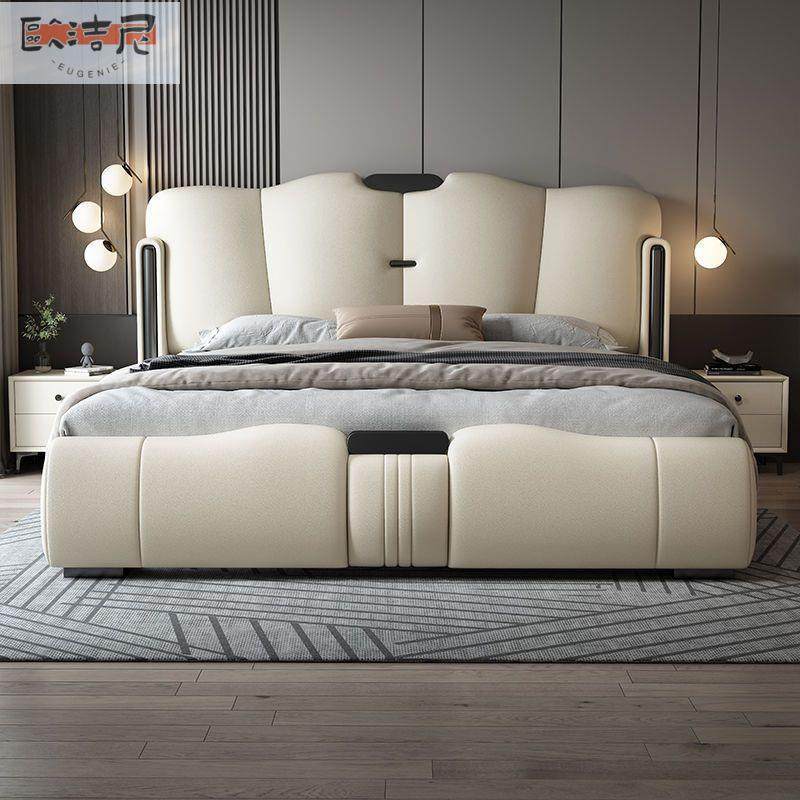 意式轻奢真皮床双人1.8x2米现代简约主卧室婚床小户型1.5m软包床