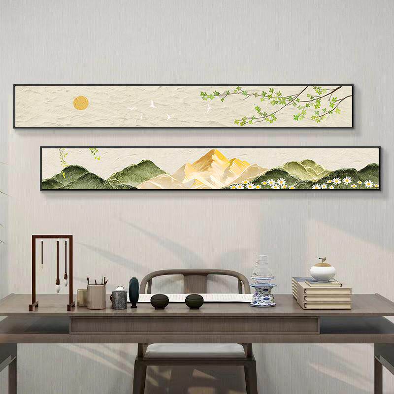 北欧风客厅装饰画小清新绿植沙发背景墙挂画现代简约双联长条壁画