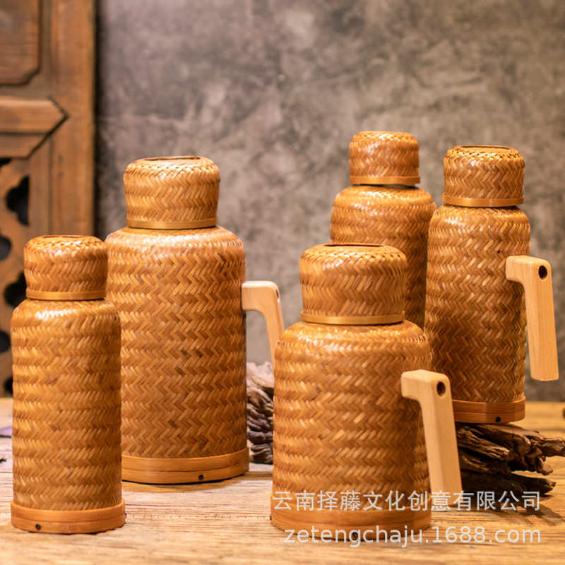 竹编老式家用热水瓶茶室开水瓶传统木塞玻璃内胆保温壶民宿怀旧