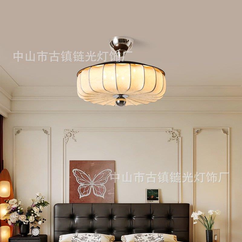 奶油风中古卧室吸顶灯法式复古Led现代简约温馨胡桃色书房吸顶灯