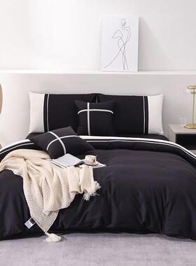 新款灰色四加件套男被套北欧简件约酒店风1.5米床厚士0.9三套宿舍