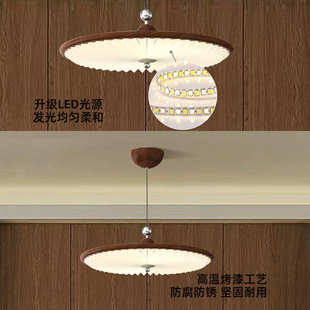 百褶吊灯房间卧室灯 灯罩色木纹日式 中复古美式 胡桃古风餐厅新中式