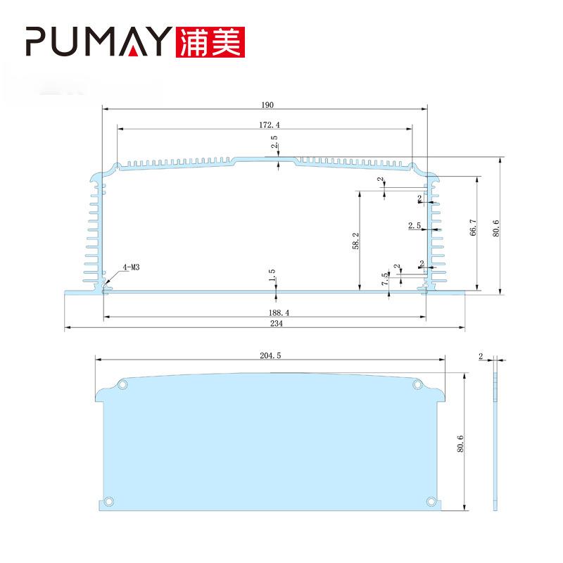 234*80.6-250喷砂铝合金铝盒铝壳控制器仪器仪表设备分体机箱散热