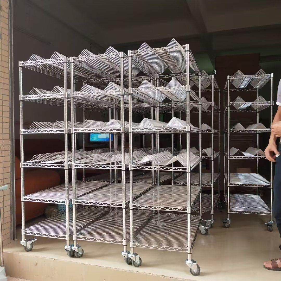 SMT物料车电阻电容架镀铬货架防静电料盘车线网可调节周转手推车