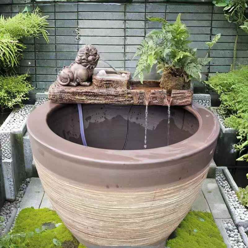 厅态缸造景古ZSH法生养鱼循件环流水摆客庭院花园鱼缸装饰过滤配