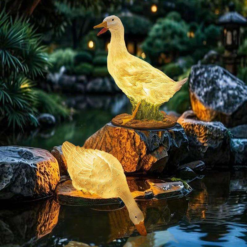 LED树脂动物鸭子灯摆件太阳能庭院灯天黑自动亮草坪灯仿真动物灯