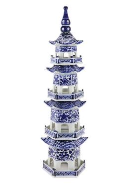景德镇陶瓷青花文昌塔玲珑宝塔绿色塔摆设玄关博古架寺庙宝塔摆件