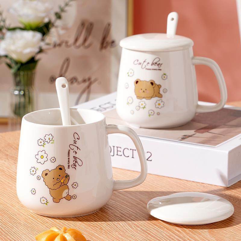 陶瓷水杯大容量可爱喝茶男女生家用马克杯定制带盖勺牛奶咖啡杯子,餐饮具,马克杯,淘宝优惠券,粉丝福利购,淘宝优惠卷