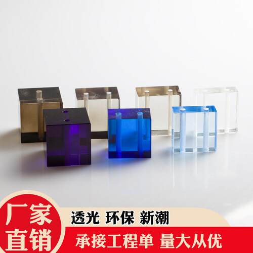 四色水晶透明玻璃砖屏风挂片精磨彩色背景幕墙方形隔断K9通透实心