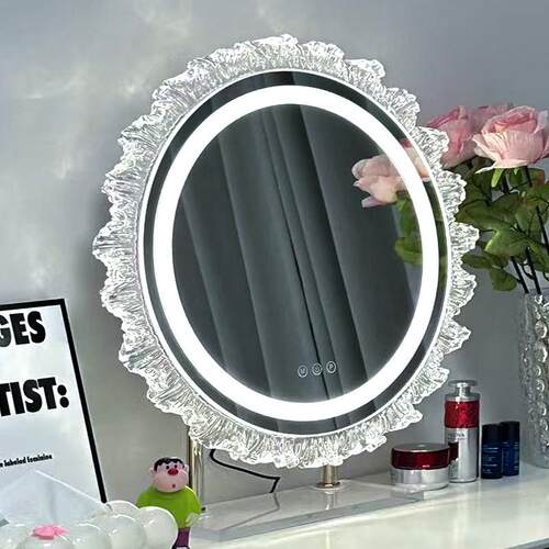 化妆镜带灯ed356异形台式妆桌面梳台智镜子旋转梳妆镜能触控美妆l