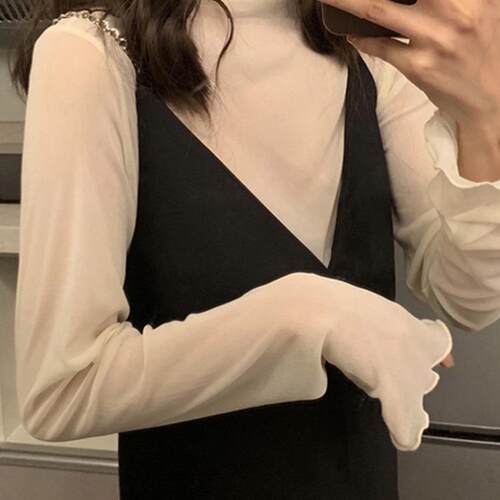 Mesh base shirt, women's long sleeved sun protection inner