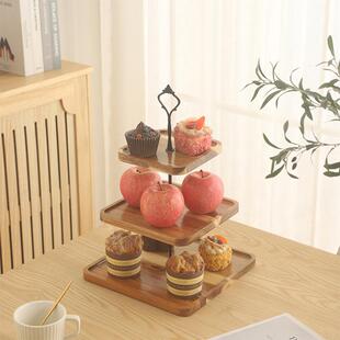 多层甜品台圆形三层托盘果盘木质大容量盘简约风陈列架展示盘家居