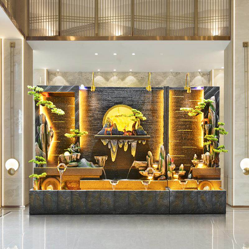 水幕墙流水屏风公司酒店假山造景喷泉摆件庭院瀑布景观循环水鱼池