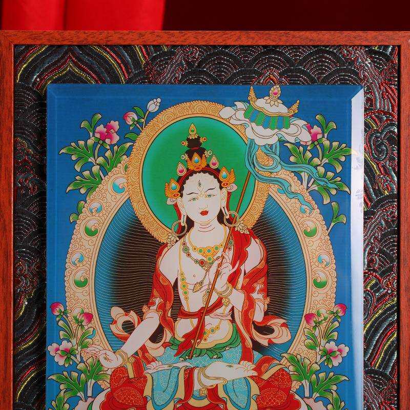 藏式大白伞盖布艺实木玻璃相框摆件挂画装饰画家用十相自在唐卡图