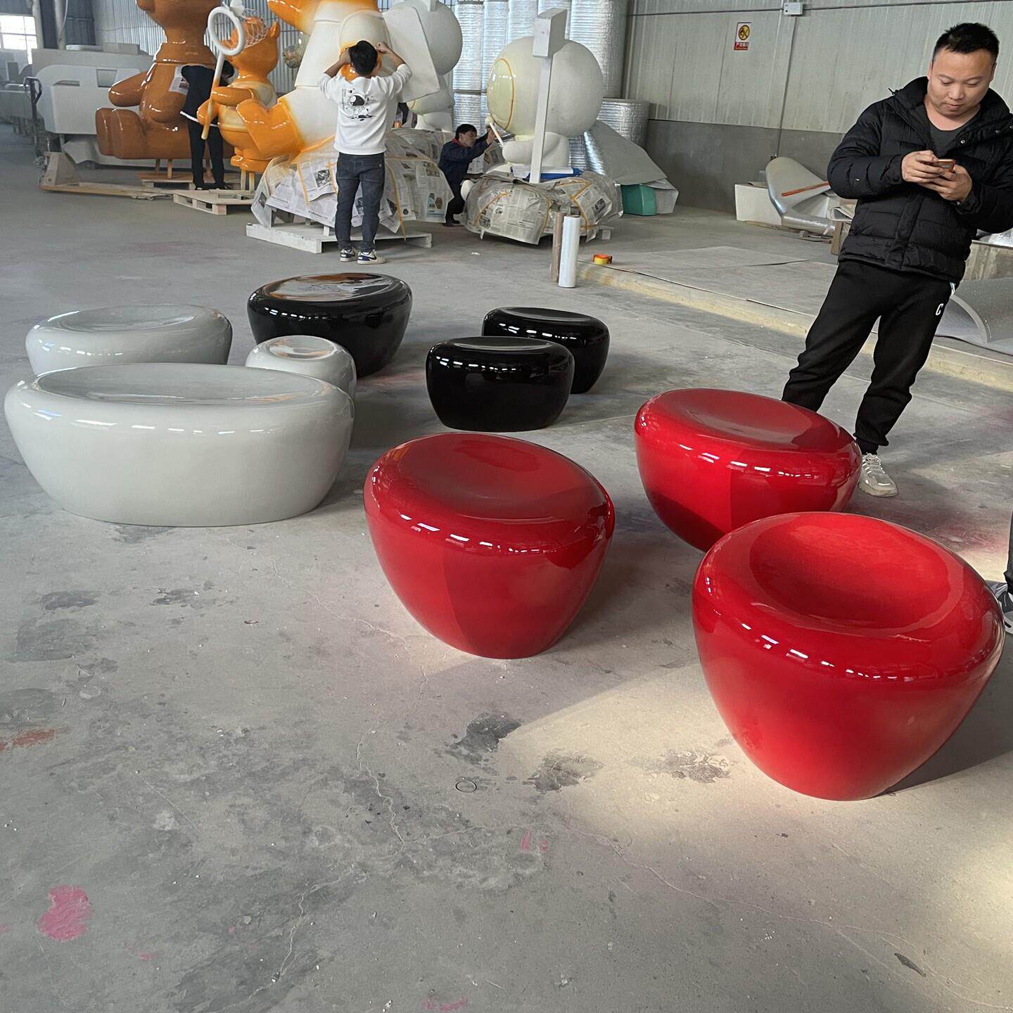 玻璃钢休闲椅户外景观椭圆仿石凳鹅卵石造型椅子商场花盆座椅组合