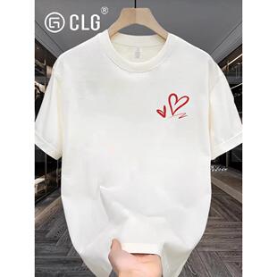 香港Clg时尚品牌青年街夏季260克重量级纯棉短袖t恤印花宽松圆领