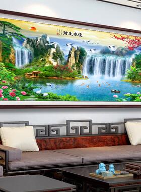 流水生财山水风景画家和万事兴客厅装饰沙发背景墙挂画农村中堂画