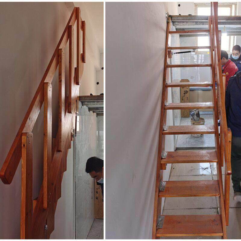 侧面贴墙靠墙折叠楼梯实木楼梯家用阁楼伸缩loft室内公寓楼梯定制