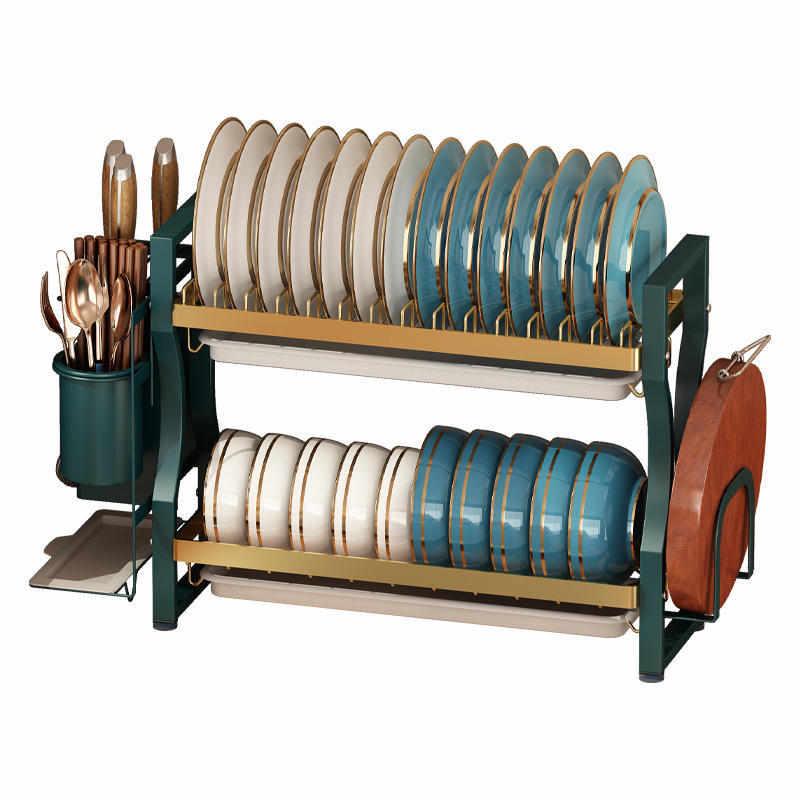 轻奢不锈钢碗碟架厨房家用台面置物架窗台多功能多层沥水架