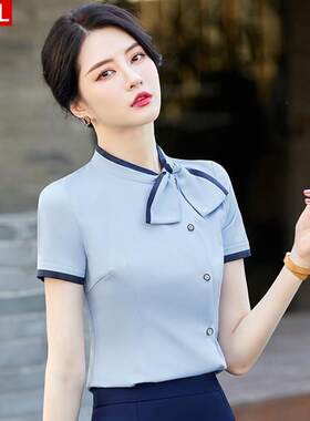 职业雪纺衬衫女短袖夏季酒店前台工作装餐饮收银服务员工作服套装
