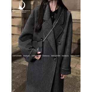 德国黑灰色双面羊绒大衣女款2025新款秋冬大衣中长款韩系羊毛外套