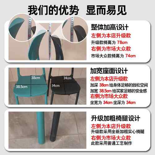 加塑料椅可叠放家用厚餐黑餐桌F5M8J798椅现代简约色凳子靠背餐厅