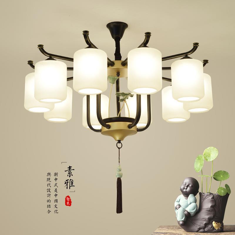 新中式客厅吊灯轻奢大气别墅复式大厅灯现代铁艺朝下餐厅卧室灯具