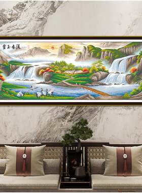 新款十字绣金玉长流风景画仙鹤版流水生财聚宝盆客厅山水手工刺绣