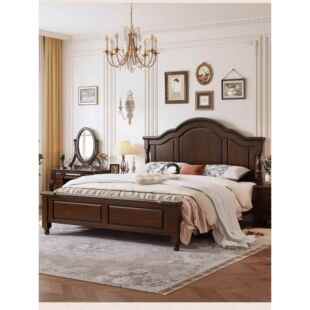 美式覆古风实木床法式双人床桃花芯木2米x2米2主卧大床1米2单人床