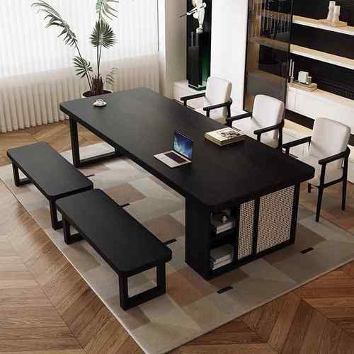 全实木书桌书柜一体学习办公桌工作台大板桌去客厅化长条桌子