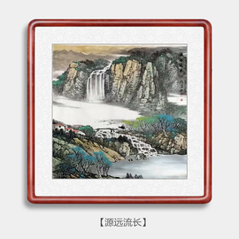 名家手绘斗方山水画流水生财国画客厅书房挂画字画宝地生金装饰画