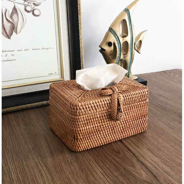 【热】销越031南藤抽纸编创意编盒织j蝴蝶扣纸巾盒