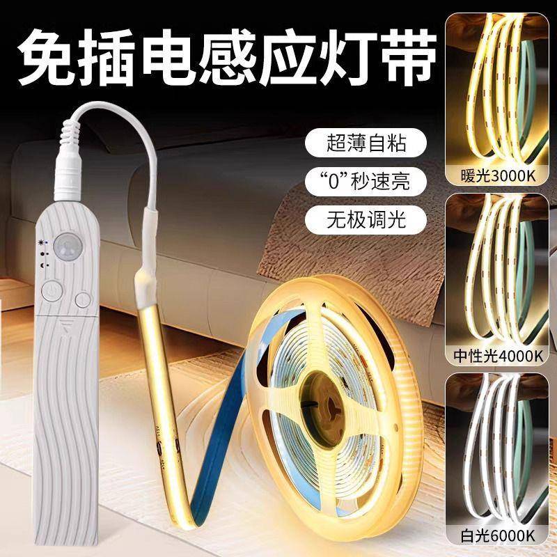 新款升级智能LED人体感应灯带低压自粘卧室悬浮床氛围灯带条插电