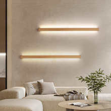 日式原木卧室床头灯简约一字型壁灯客厅背景墙胡桃木色线性长条灯
