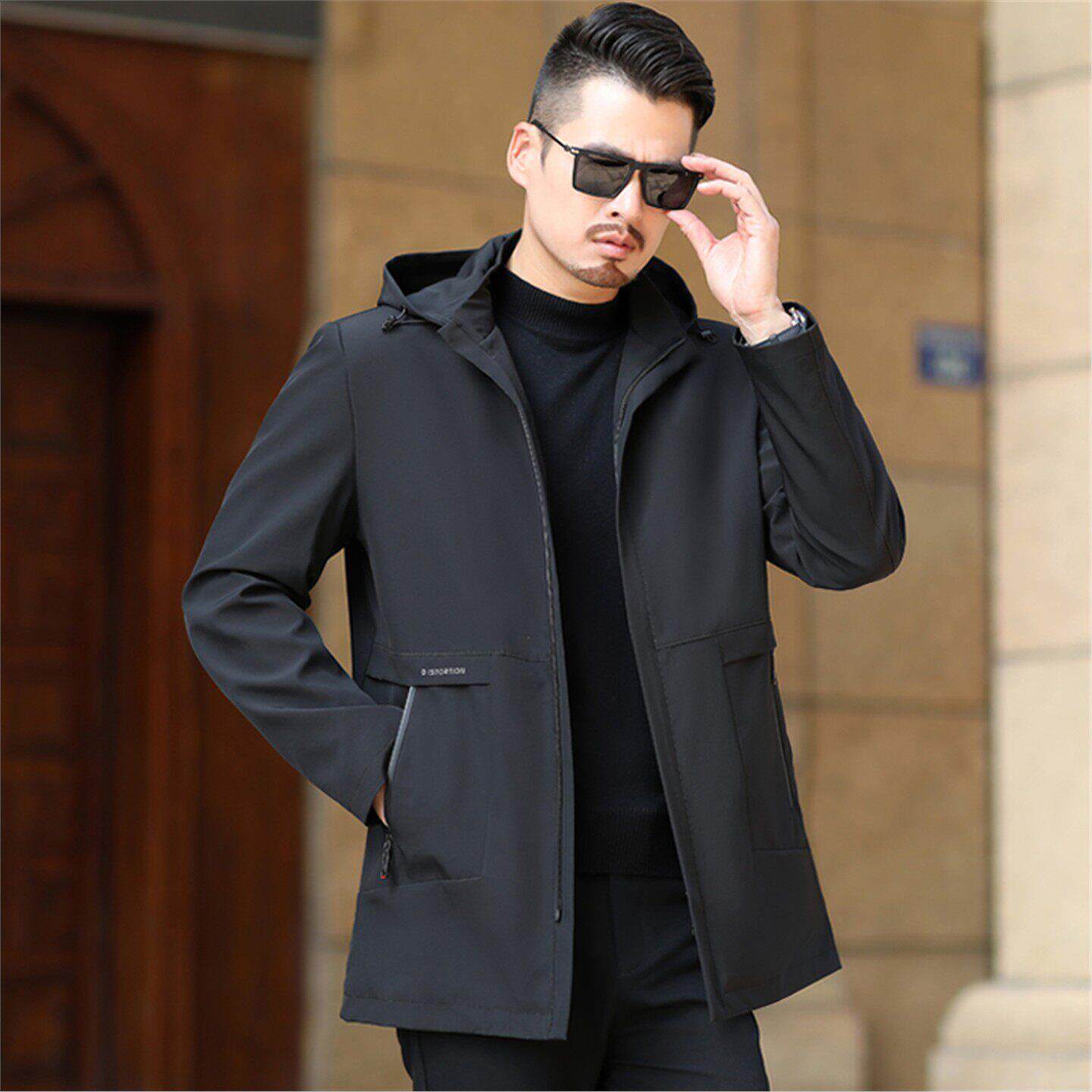 高端男士夹克春装外套中年商务春秋薄款连帽上衣40岁50中老年爸爸