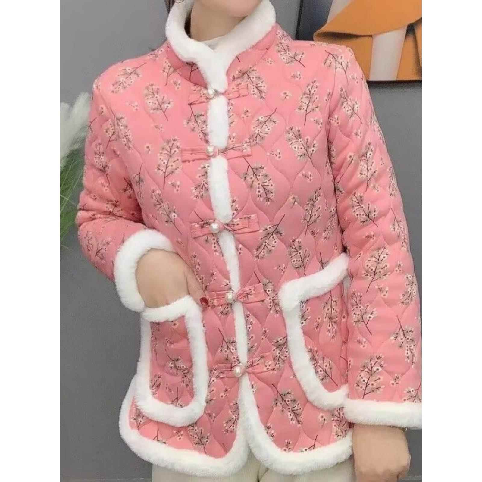 网红冬季新款女装棉衣东北唐装棉袄复古妈妈装加厚保暖外套花袄女