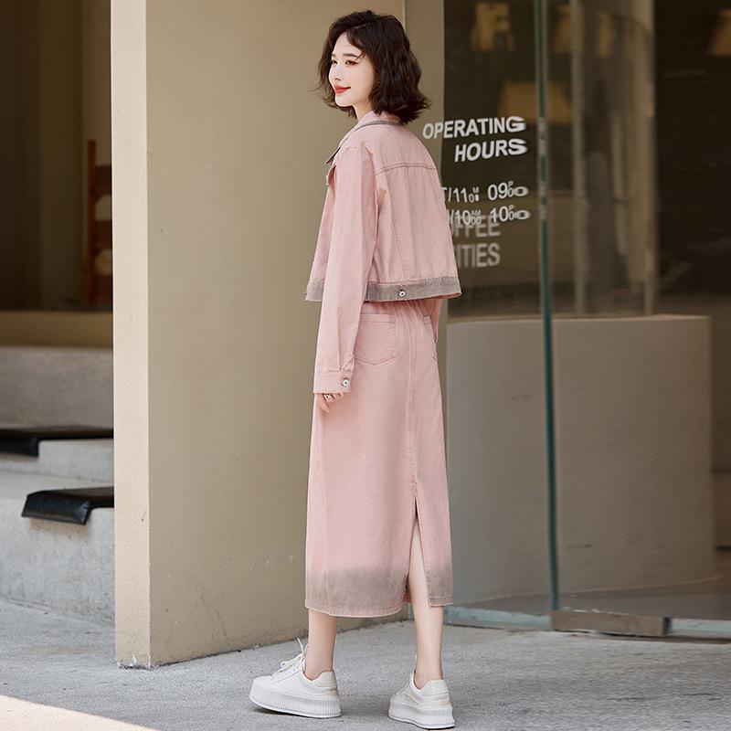 LU8931-0202春5新款穿搭一整套减龄半身裙两件套渐3变色牛U仔套装