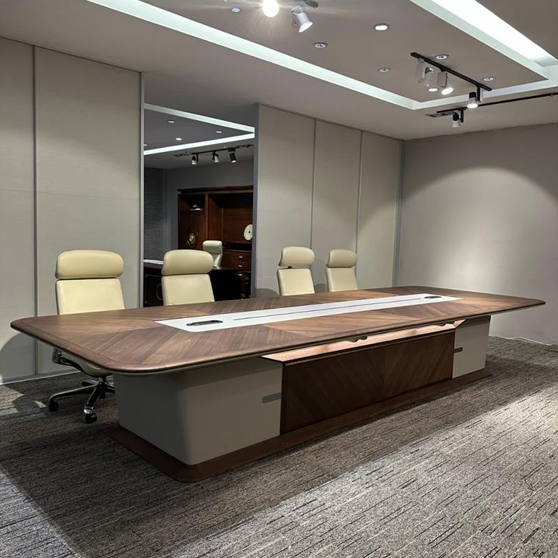 需定制新中式办公室实木烤漆会议桌现代简约黑胡桃木洽谈桌接待桌