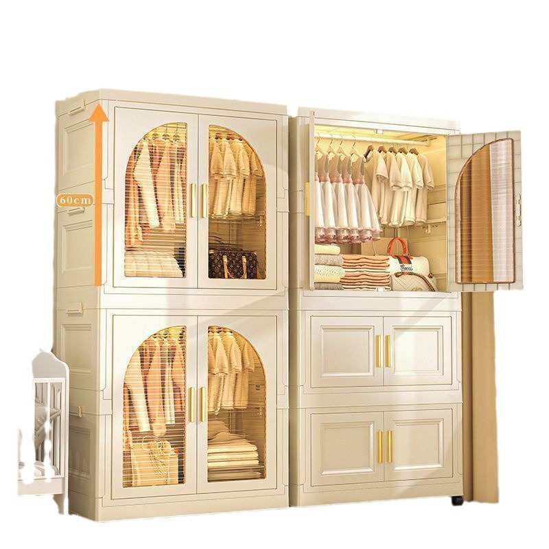 奶油色免安装折叠衣柜家用多层衣橱儿童衣柜家居卧室储物柜