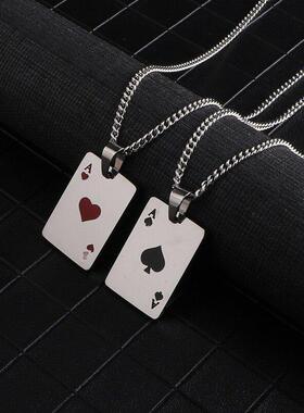 男人声明扑克幸运黑桃a吊坠项炼红色
