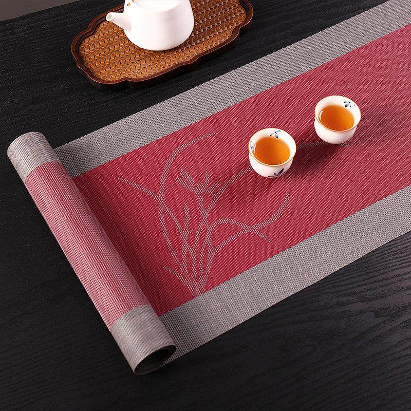 禅意桌旗兰花红色节庆茶桌垫茶台布电视柜长条桌布茶席宋式新中式,居家布艺,桌旗,淘宝优惠券,粉丝福利购,淘宝优惠卷