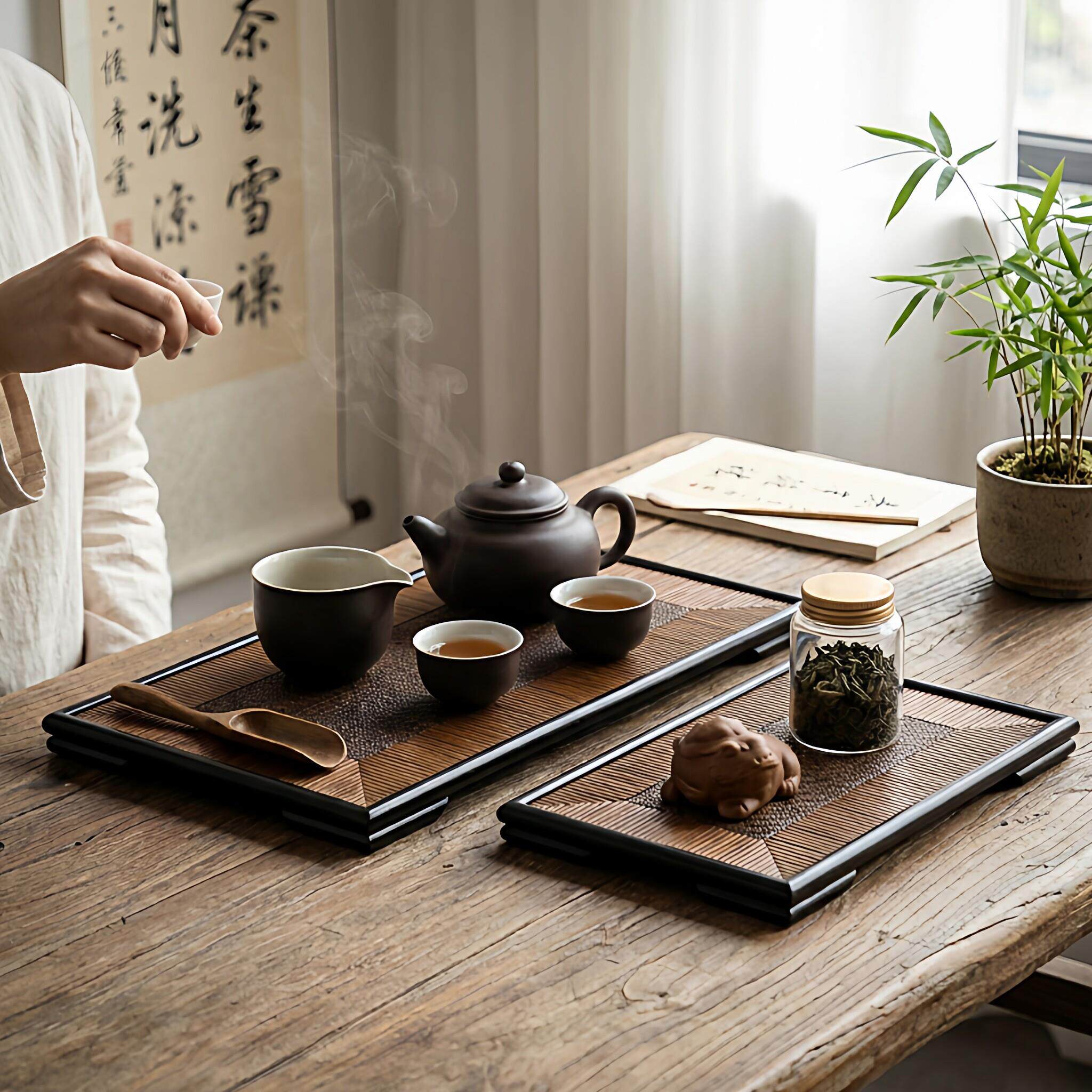 兰亭竹托盘手工竹制茶盘简约干泡台复古中式奉茶盘家用客厅竹茶具