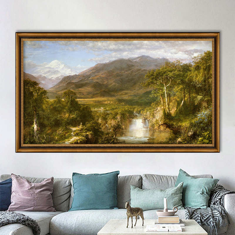 纯手绘风景油画酒店客厅山水挂画新中式壁画办公室招财装饰画批发图片