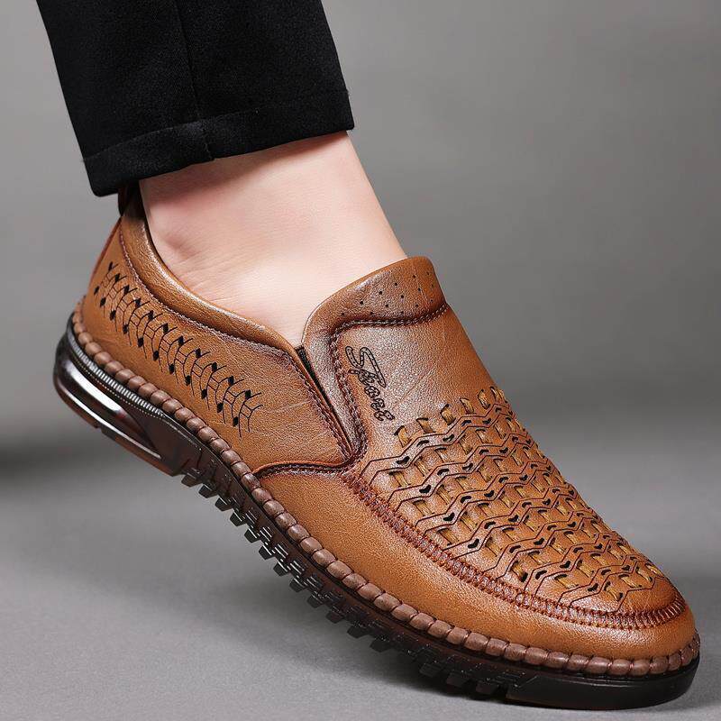 时尚男休闲皮凉鞋鞋款夏季外穿真编织镂空商务洞洞0526c
