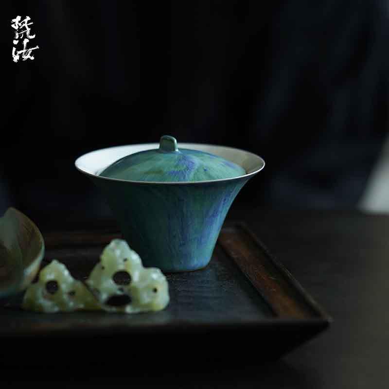 梵ASWFC日式汝功粉引手粗陶白水月盖碗夫工茶具做旧薄胎不烫手泡