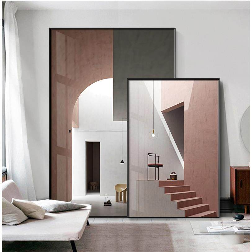 现代轻奢客厅沙发背景装饰画大尺寸巨幅落地画样板房抽象建筑壁画