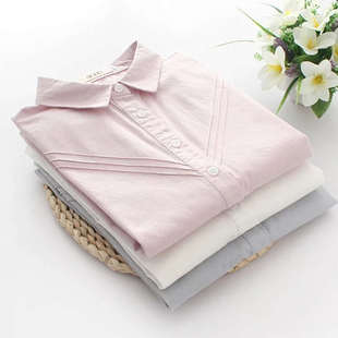 女长袖 2020春装 百搭纯棉白色衬衫 韩版 学生小清新简约打底衬衣 新款