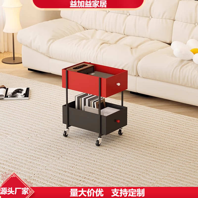 高颜值家用2层置物架卧室移动收纳书架中古零食置物架小推车