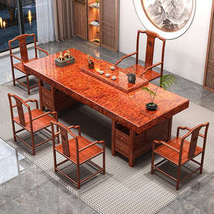 套装 茶台实木公司家用办公储大板花纹物茶桌全套功夫 新巴中式