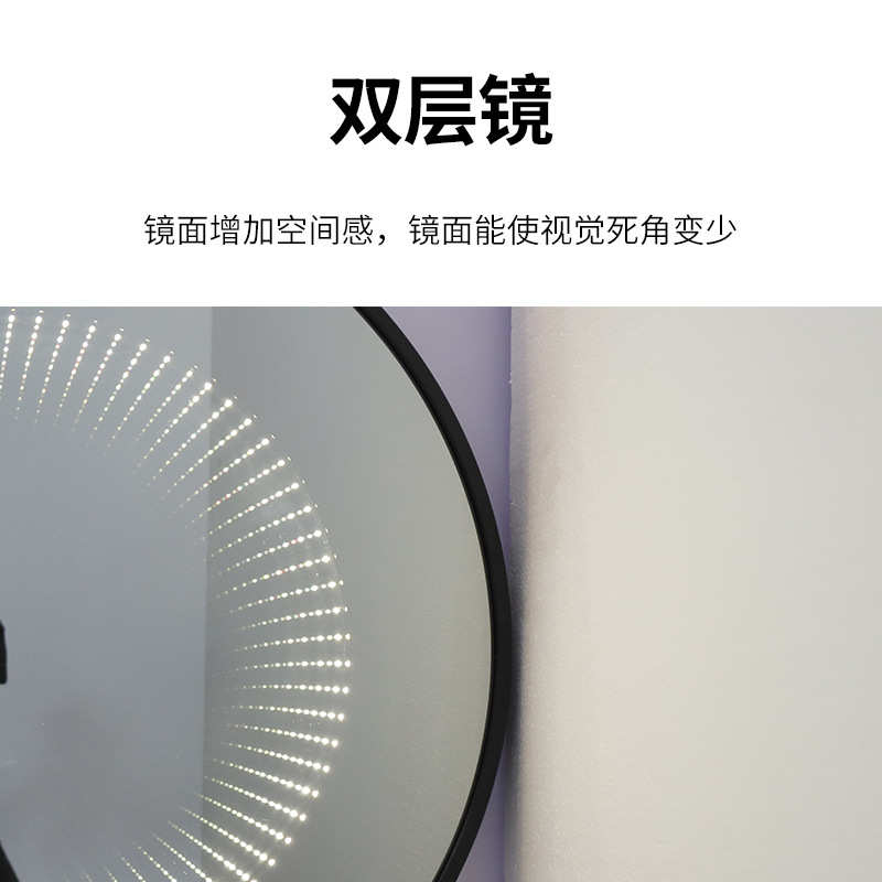 圆形浴室镜带框镜北欧梳妆圆镜子壁挂厕所镜化妆镜卫生间镜子贴墙